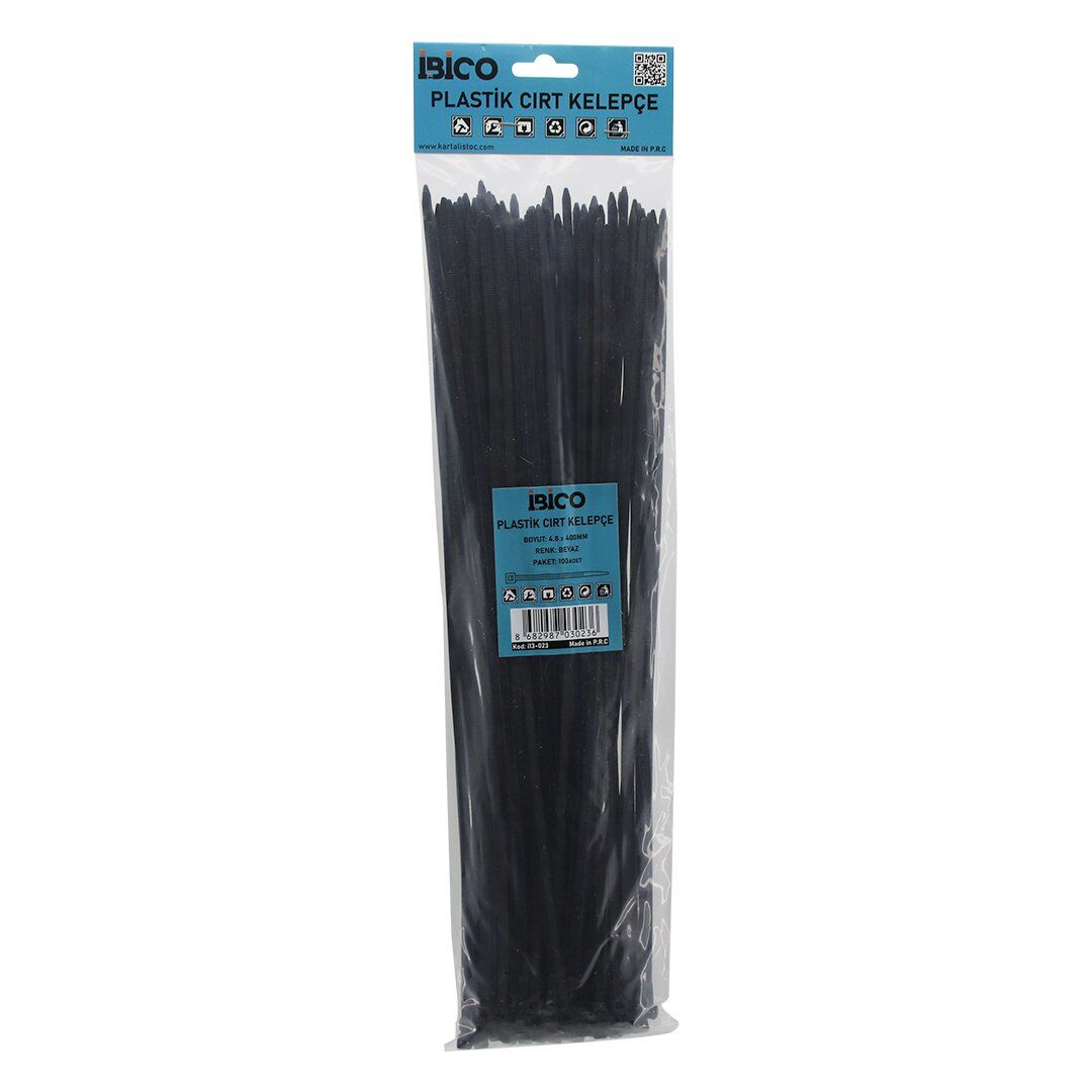 İBİCO İ13-023 ( SİYAH ) ( 4.8X400MM ) PLASTİK CIRT KELEPÇE ( 100PCS )*150