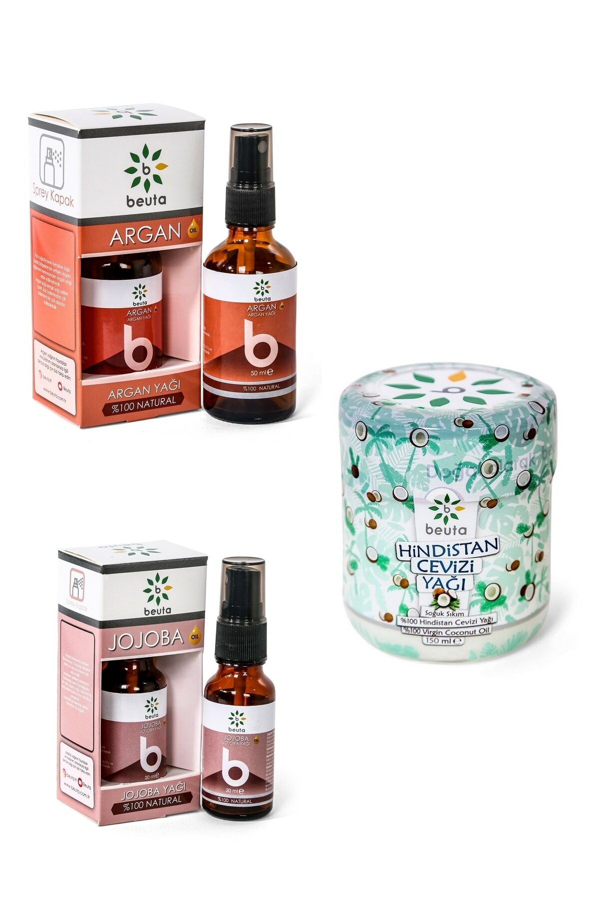 Argan Yağı 50 ml Jojoba Yağı 20 ml Ve Hindistan Cevizi Yağı 150 Ml(SAÇ BAKIM SETİ)