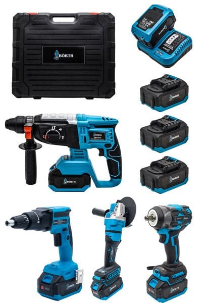 BÖRTH AKÜLÜ 4-LÜ SET HİLTİ+TAŞLAMA+SOMUN SIKMA+ALÇIPAN VİDALAMA