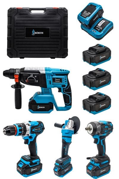 BÖRTH AKÜLÜ 4-LÜ SET HİLTİ+TAŞLAMA+SOMUN SIKMA+MATKAP