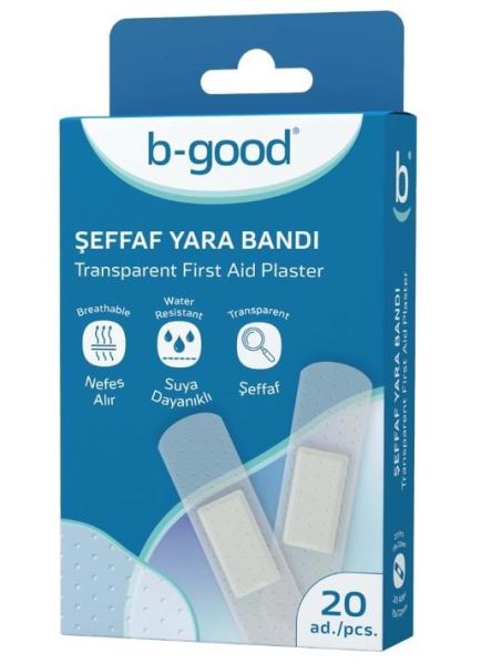 B-Good Plaster Şeffaf Yara Bandı 20 Adet | Suya Dayanıklı Nefes Alır