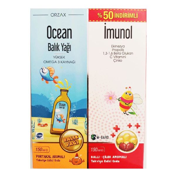 Orzax Ocean Balık Yağı Şurubu Portakal Aromalı 150ml ve Imunol Şurup 150ml