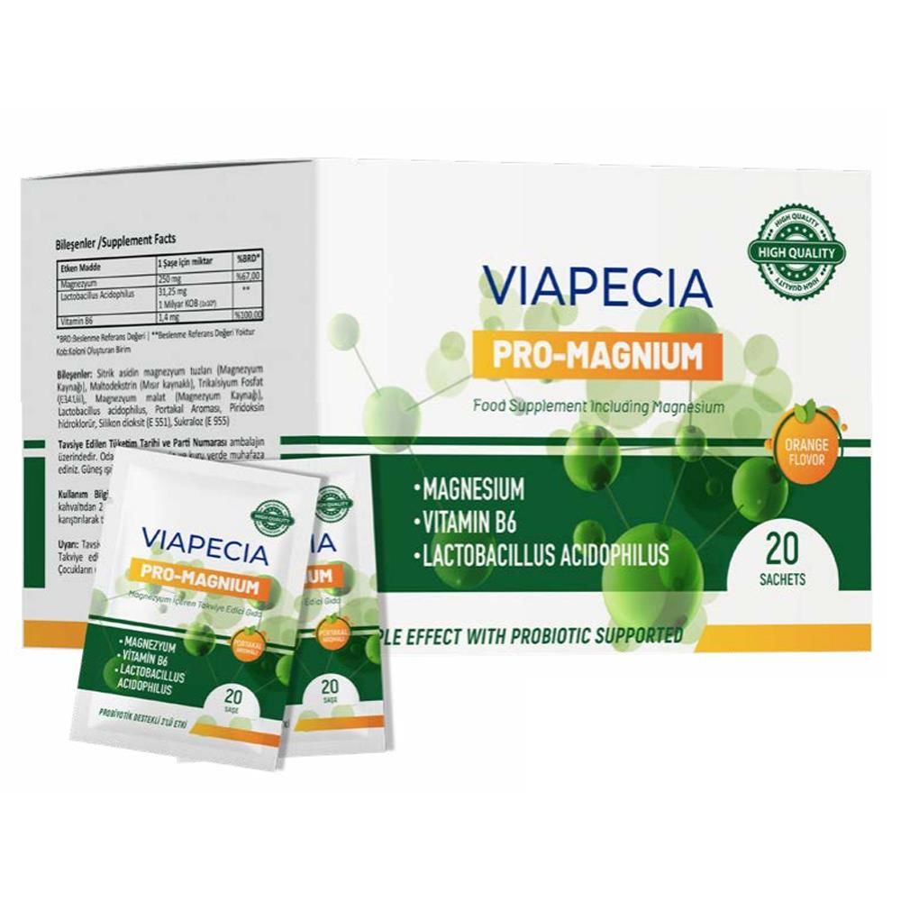 Viapecia Pro-Magnium Magnezyum 20 Saşe | Portakal Aromalı