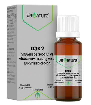 Venatura D3 K2 Vitamin D3 ve K2(11,25mcg MK-7) Damla 20ml