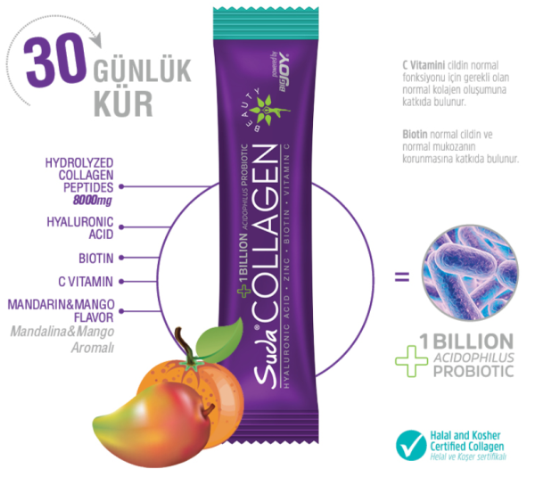 Suda Collagen Mandalina&Mango Flawor Toz Kolajen 10gr | 30 Saşe