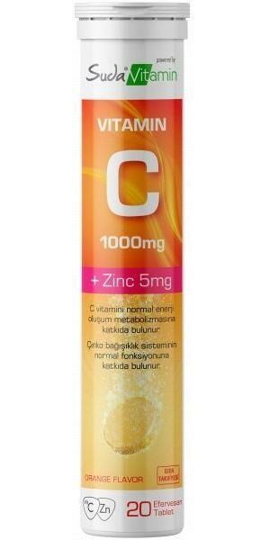 Suda Vitamin C Çinko Effervesan 20 Tablet | Portakal Aromalı