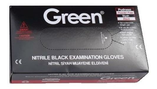 Green Muayene Eldiveni Nitril Pudrasız Siyah Küçük Boy (S) | 100 Adet