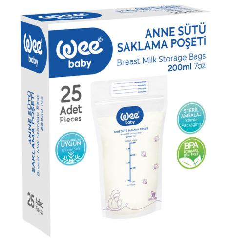 Wee Baby Anne Sütü Saklama Poşeti 200ml | 25 Adet (Kod:889)