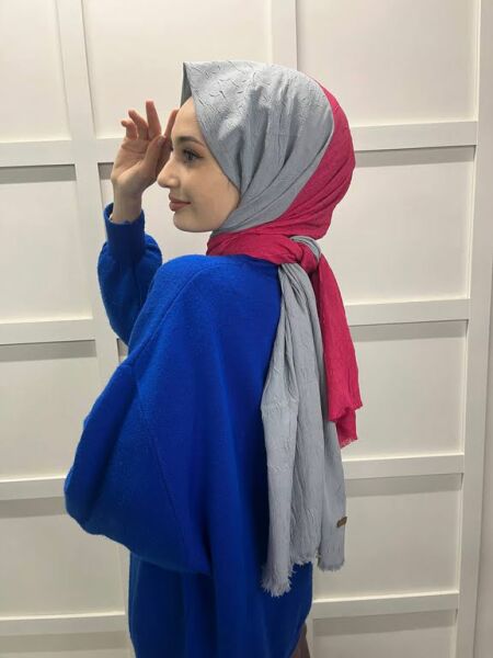 Loryan Scarf Çift Renk Bambu Kraş Şal 00693 FUŞYA MERMER