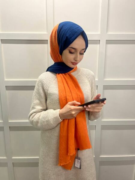 Loryan Scarf Double Color Bamboo Scarf Shawl 00693 DARK BLUE ORANGE