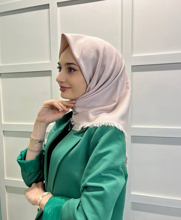 Sarar Hint Kaşmiri Kendinden Desenli Tek Renk Eşarp SRRHNTKSMRD1 AÇIK PUDRA