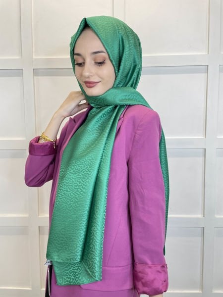 Cyan Scarf Jacquard Shawl - Queen Hijab Women Jacquard Shawl 01126 GREEN