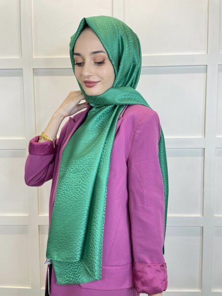 Siyane Scarf Jakarlı Şal - Queen Tesettür Kadın Jakar Şal  01126 YEŞİL