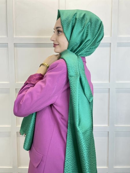 Siyane Scarf Jakarlı Şal - Queen Tesettür Kadın Jakar Şal  01126 YEŞİL