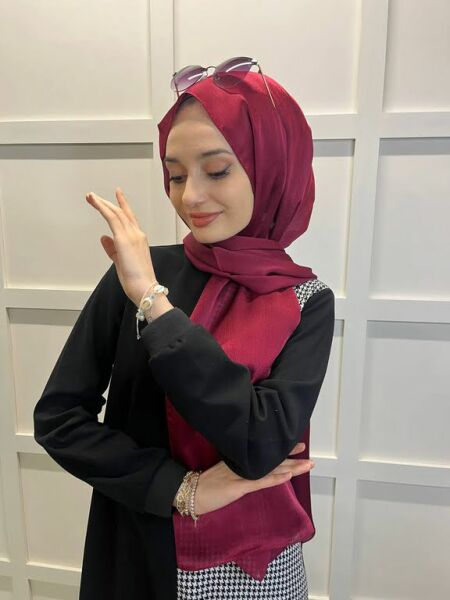Lavinse Janjan Abiye, Janjanlı Şifon Şal 00723 BORDO