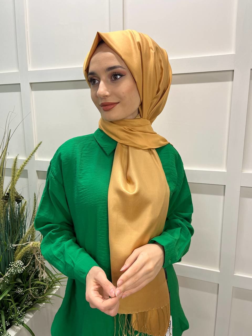 Qoza By İpekevi Çift Taraflı Şal - Solid Tek Renk Modal İpek Şal 6848 GOLD