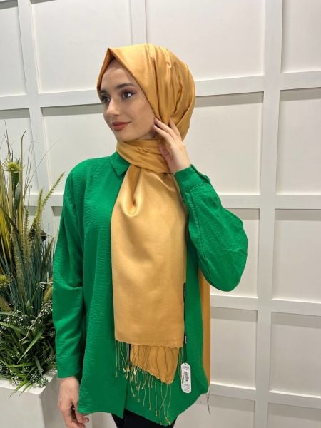 Qoza By İpekevi Double Sided Modal-Silk Single Color Solid Shawl 6848 GOLD