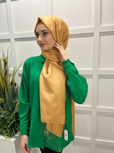 Qoza By İpekevi Çift Taraflı Şal - Solid Tek Renk Modal İpek Şal 6848 GOLD