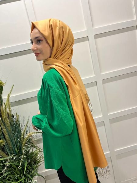 Qoza By İpekevi Double Sided Modal-Silk Single Color Solid Shawl 6848 GOLD