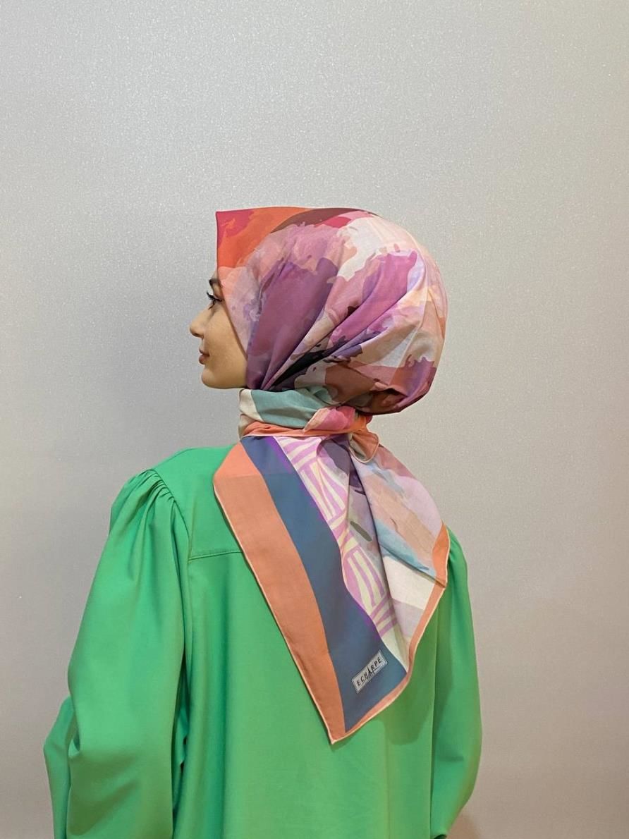 Echarpe Paris Yaz Serinliği %100 Pamuk (Cotton) 98x98 Eşarp PUDRA