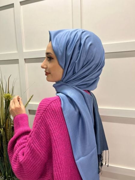 Qoza By İpekevi Double Sided Modal-Silk Single Color Solid Shawl 6848 SKY BLUE