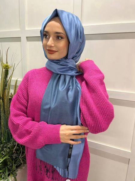 Qoza By İpekevi Double Sided Modal-Silk Single Color Solid Shawl 6848 SKY BLUE