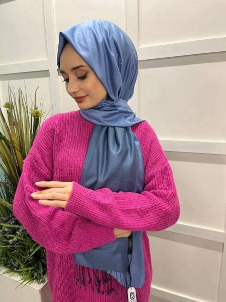 Qoza By İpekevi Double Sided Modal-Silk Single Color Solid Shawl 6848 SKY BLUE