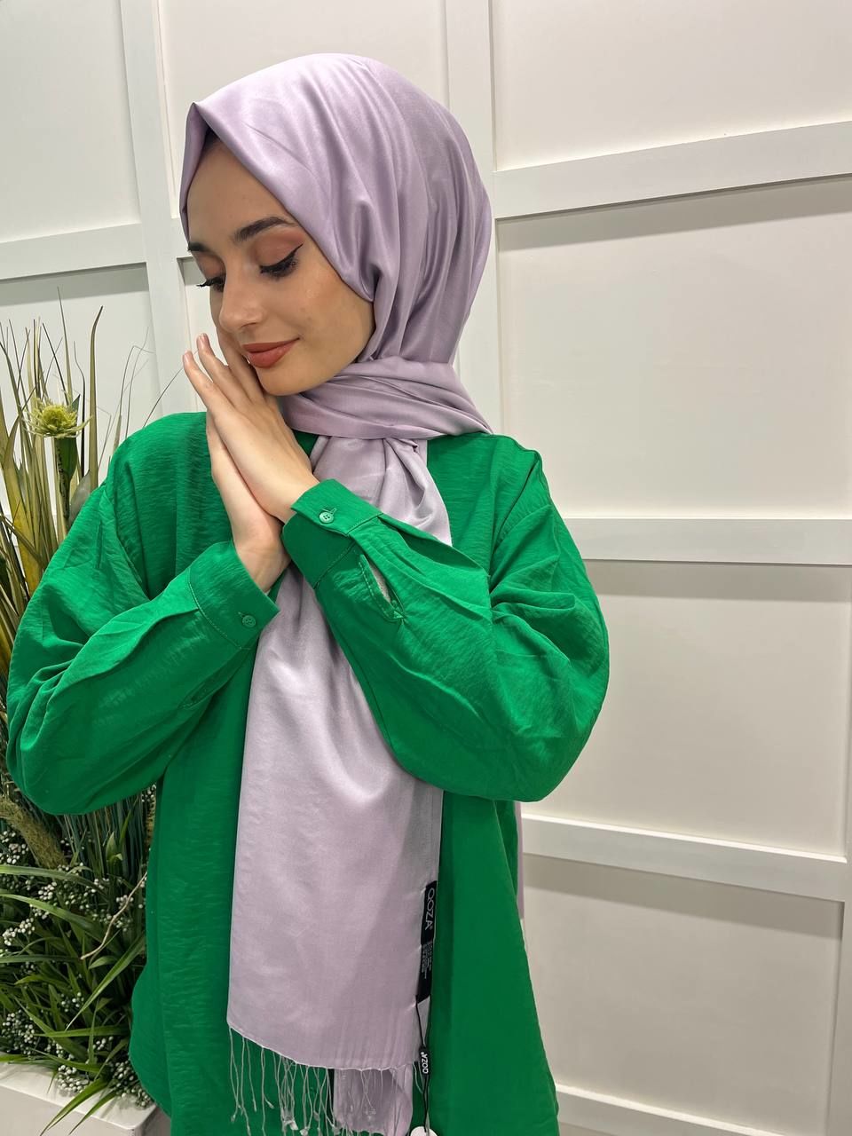 Qoza By İpekevi Çift Taraflı Şal - Solid Tek Renk Modal İpek Şal 6848 LEYLAK