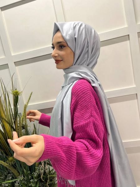Qoza By İpekevi Double Sided Modal-Silk Single Color Solid Shawl 6848 ICE WHITE