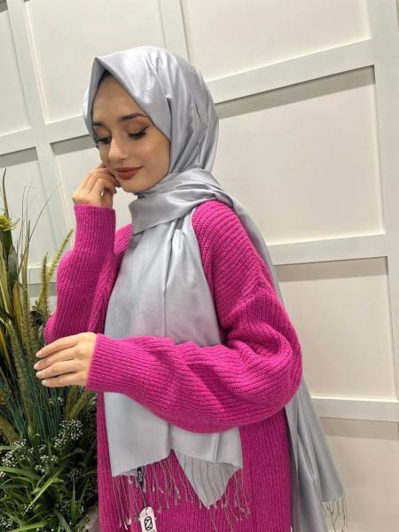 Qoza By İpekevi Double Sided Modal-Silk Single Color Solid Shawl 6848 ICE WHITE