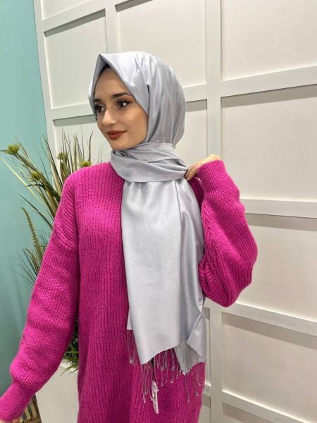 Qoza By İpekevi Double Sided Modal-Silk Single Color Solid Shawl 6848 ICE WHITE