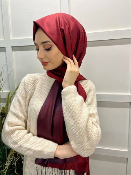 Qoza By İpekevi Double Sided Modal-Silk Single Color Solid Shawl 6848 CLARET RED