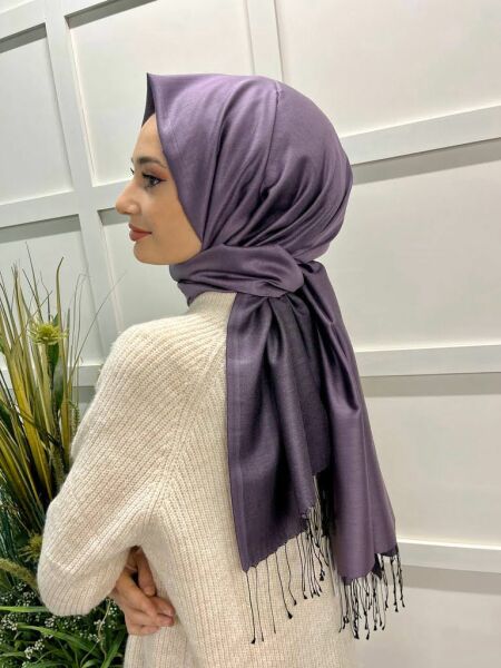Qoza By İpekevi Double Sided Modal-Silk Single Color Solid Shawl 6848 FIG PURPLE