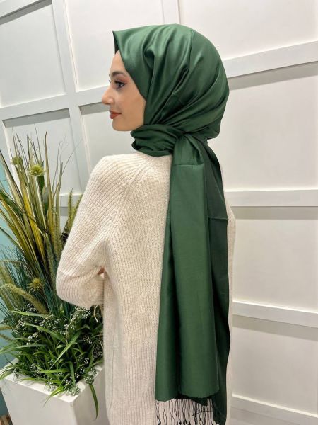 Qoza By İpekevi Double Sided Modal-Silk Single Color Solid Shawl 6848 PINE GREEN