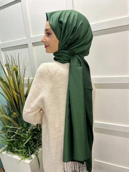 Qoza By İpekevi Çift Taraflı Şal - Solid Tek Renk Modal İpek Şal 6848 ÇAM YEŞİLİ