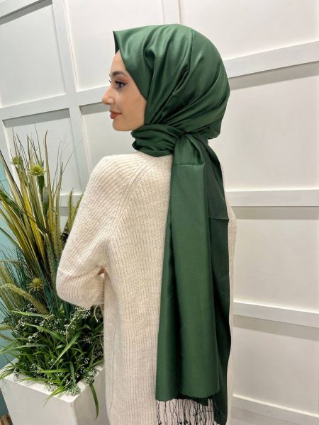 Qoza By İpekevi Çift Taraflı Şal - Solid Tek Renk Modal İpek Şal 6848 ÇAM YEŞİLİ