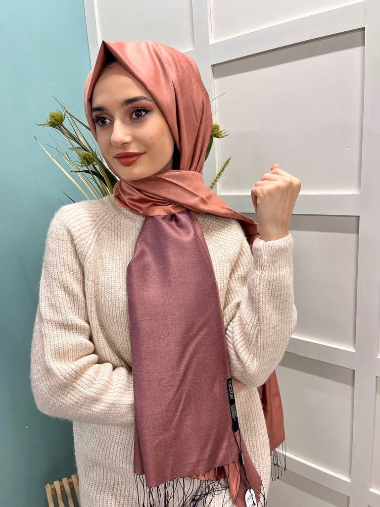 Qoza By İpekevi Çift Taraflı Şal - Solid Tek Renk Modal İpek Şal 6848 YAVRUAĞZI