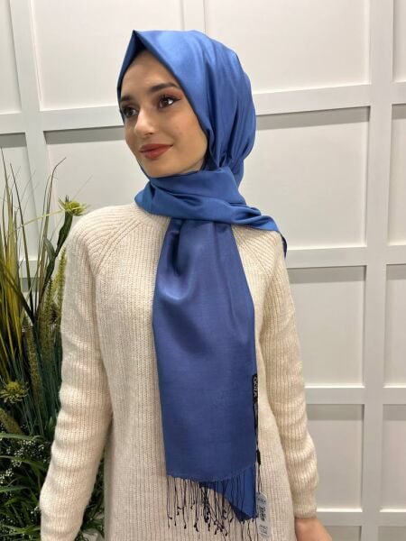 Qoza By İpekevi Double Sided Modal-Silk Single Color Solid Shawl 6848 BLUE