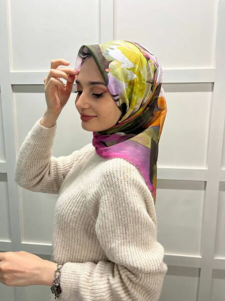 Aker İpek Koton (Pamuklu) Yaz Serinliği Desenli Eşarp 7759221 PUDRA