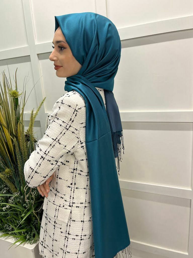 Qoza By İpekevi Double Sided Modal-Silk Single Color Solid Shawl 6848 OIL GREEN