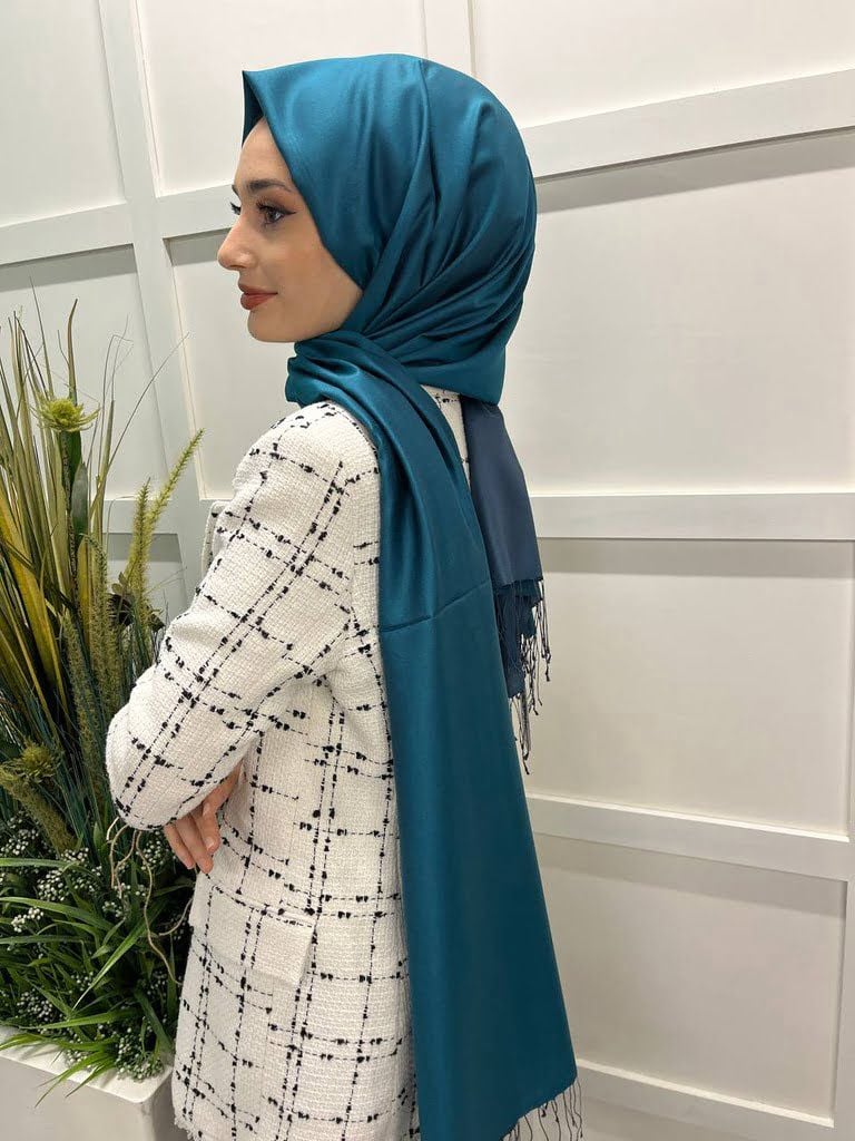 Qoza By İpekevi Double Sided Modal-Silk Single Color Solid Shawl 6848 OIL GREEN
