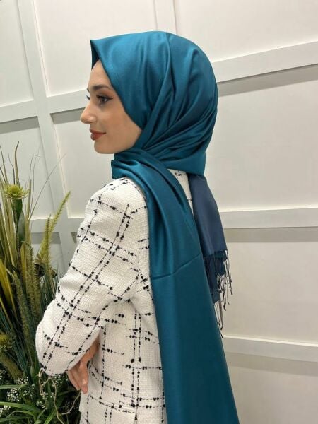 Qoza By İpekevi Double Sided Modal-Silk Single Color Solid Shawl 6848 OIL GREEN