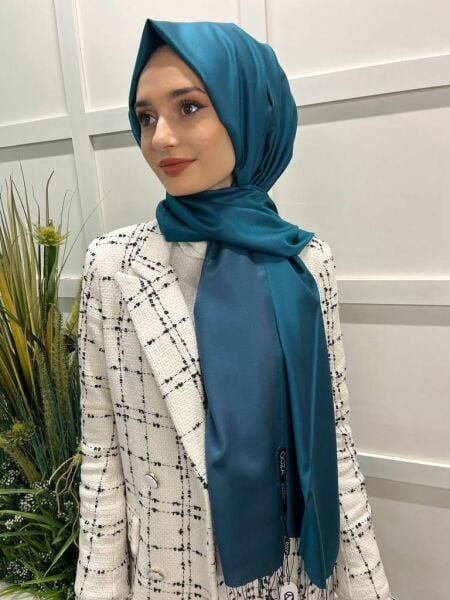 Qoza By İpekevi Double Sided Modal-Silk Single Color Solid Shawl 6848 OIL GREEN