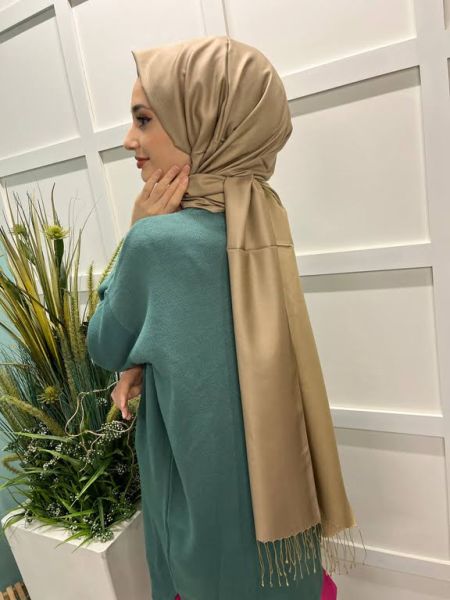 Qoza By İpekevi Double Sided Modal-Silk Single Color Solid Shawl 6848 MINK