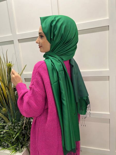 Qoza By İpekevi Double Sided Modal-Silk Single Color Solid Shawl 6848 EMERALD