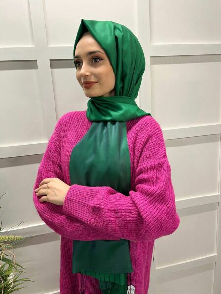 Qoza By İpekevi Double Sided Modal-Silk Single Color Solid Shawl 6848 EMERALD