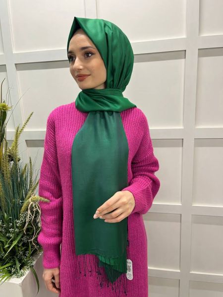 Qoza By İpekevi Double Sided Modal-Silk Single Color Solid Shawl 6848 EMERALD