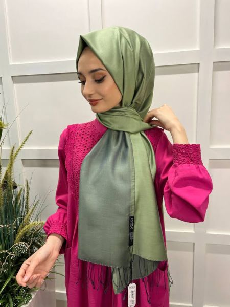 Qoza By İpekevi Double Sided Modal-Silk Single Color Solid Shawl 6848 PINE SMELL