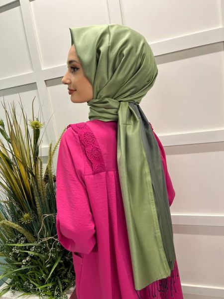 Qoza By İpekevi Double Sided Modal-Silk Single Color Solid Shawl 6848 PINE SMELL