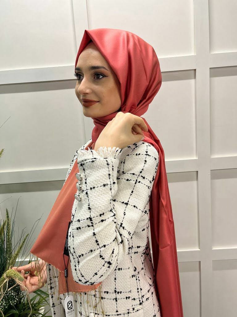 Qoza By İpekevi Çift Taraflı Şal - Solid Tek Renk Modal İpek Şal 6848 MERCAN